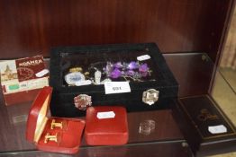 Collection of various costume jewellery, cufflinks, a Roamer bedside clock and other items