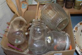 Box of various assorted kitchen jars