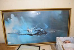 Barrie Clark coloured print of a Spitfire, framed and glazed