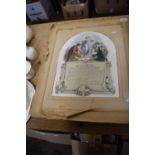 Mixed Lot: Victorian Masonic Certificate plus various watercolours, prints etc