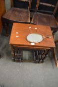 Nest of three occasional tables and a dressing table mirror