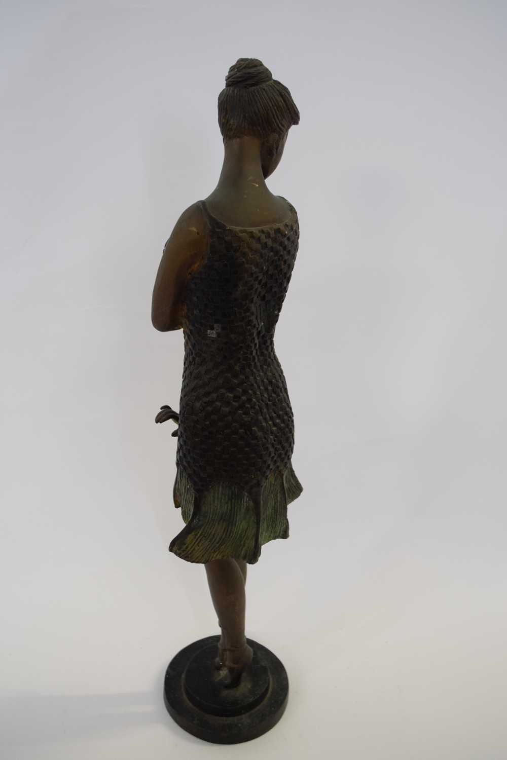 Art Deco Spelter model of a 1920's flapper girl on circular base, 56 cm high - Image 3 of 4