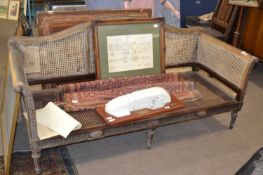 Adam style large faded mahogany bergere sofa requiring some restoration, 190cm wide