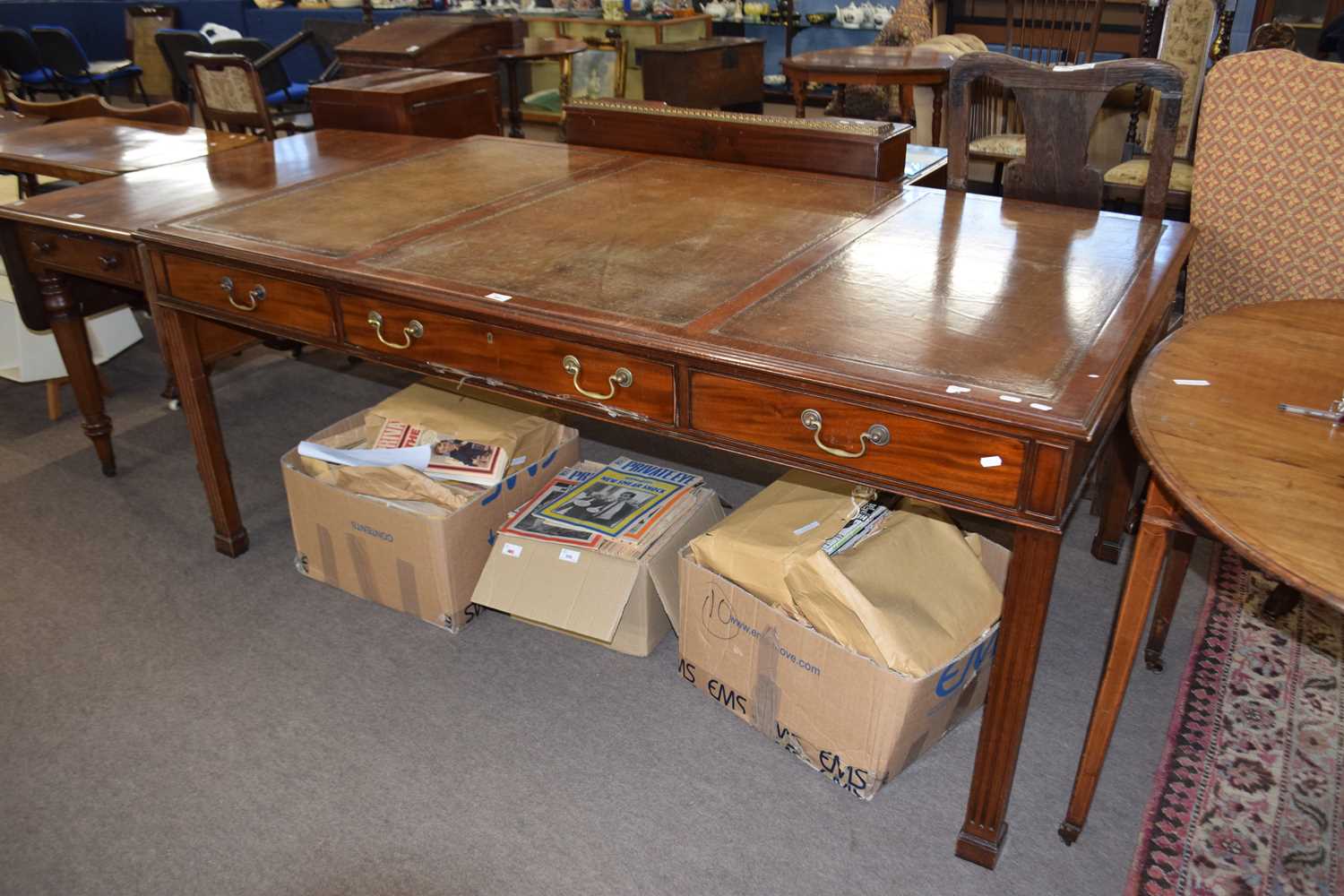 Arthur Brett & Sons, Norwich, a reproduction writing table of large proportions, the top with - Image 2 of 2