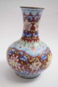 Chinese Cloisonne vase decorated with a geometric design and scrolling foliage, 19cm high