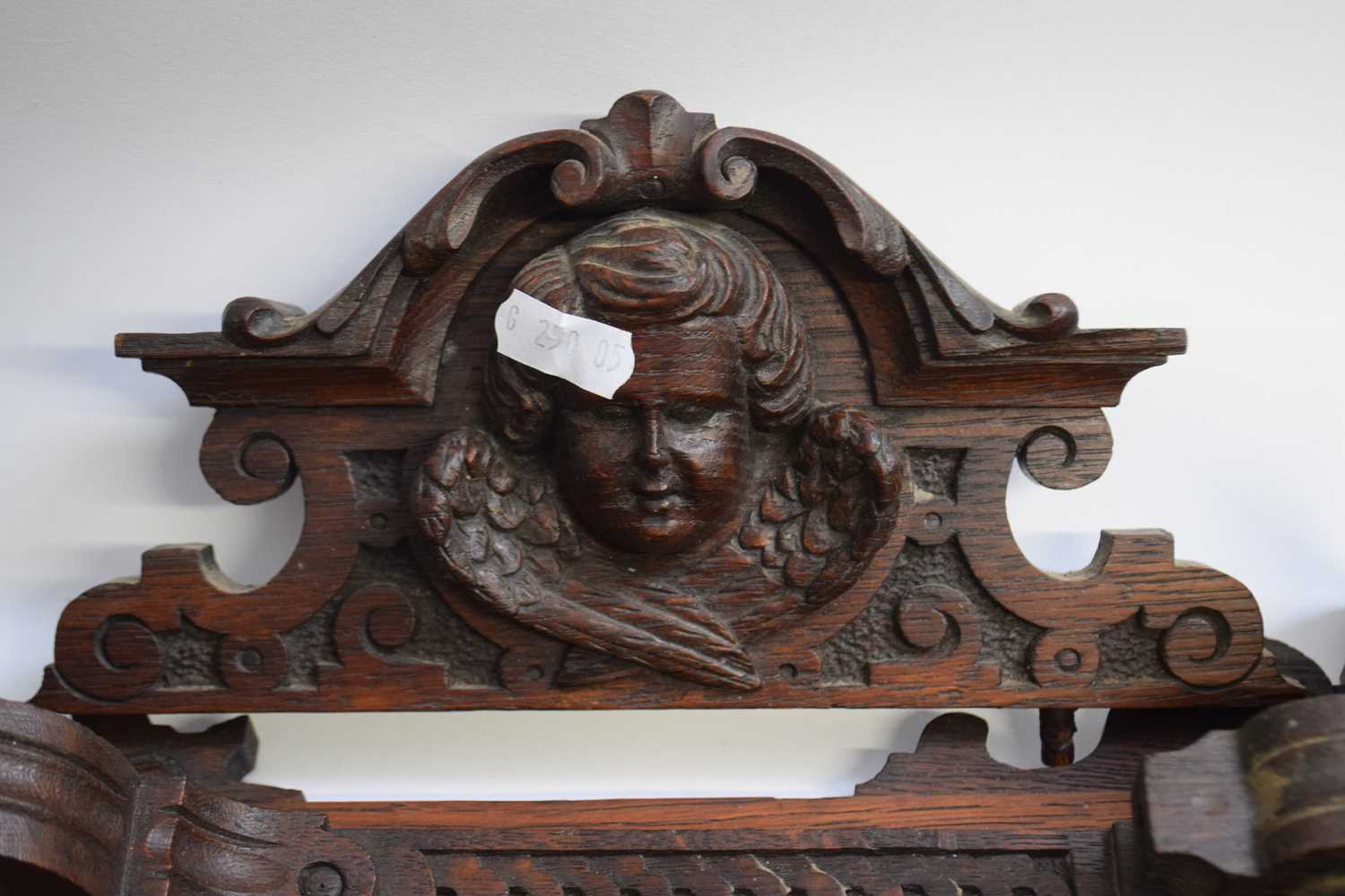 Late 19th Century German wall clock with elaborate architectural oak case with figural pediment, - Image 4 of 4