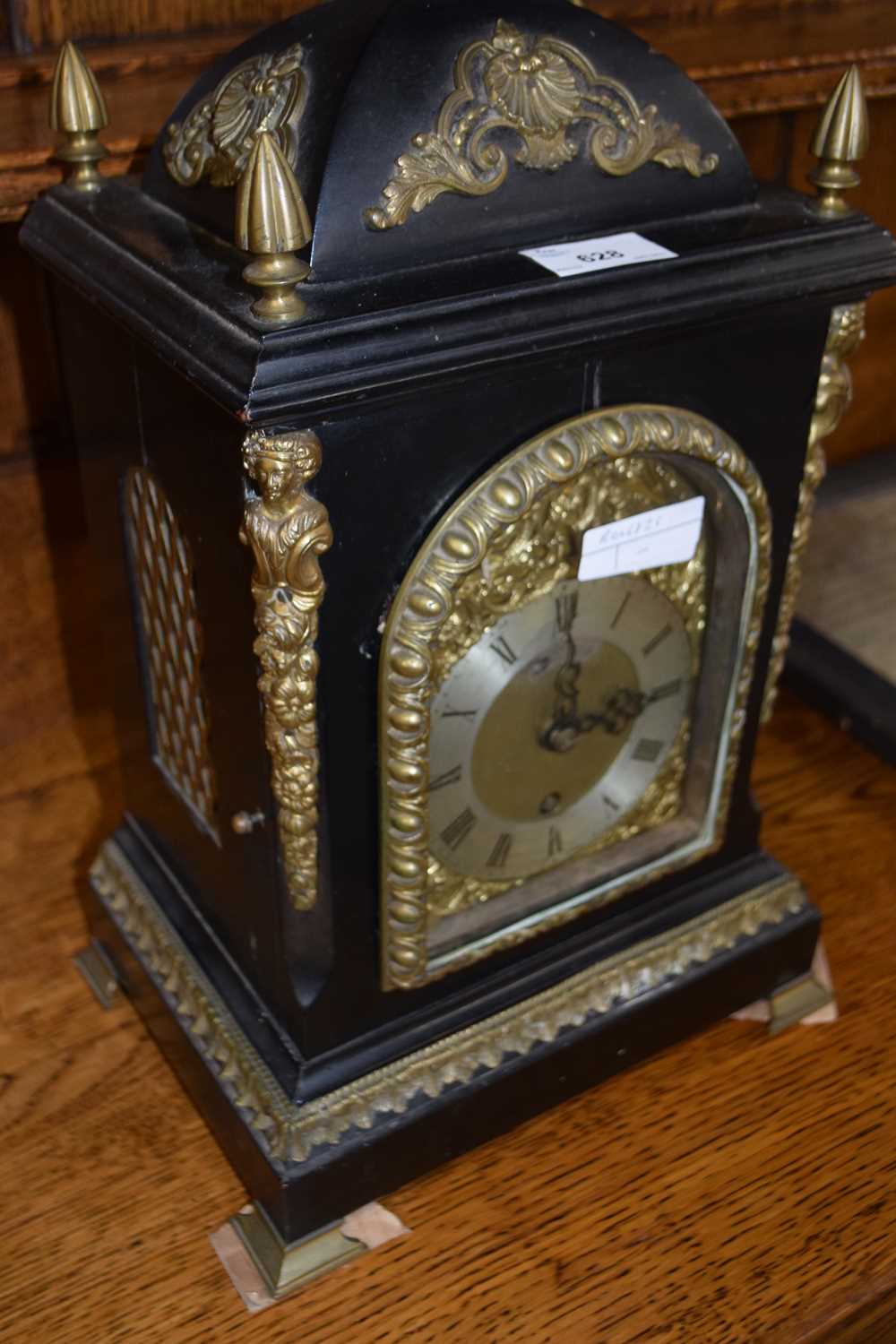 A late 19th Century bracket clock with ebonised case with applied metal mounts, the dial signed ' - Image 3 of 3