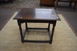 18th Century and later oak side table with turned legs and base stretcher, 86cm wide