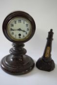 Cornish Serpentine model of a lighthouse with barometer together with a pedestal clock encased in