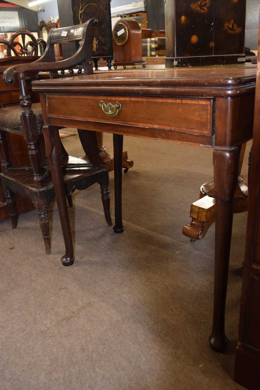 Georgian and later inlaid mahogany tea table with folding top and single freize drawer, 75cm wide ( - Image 2 of 3