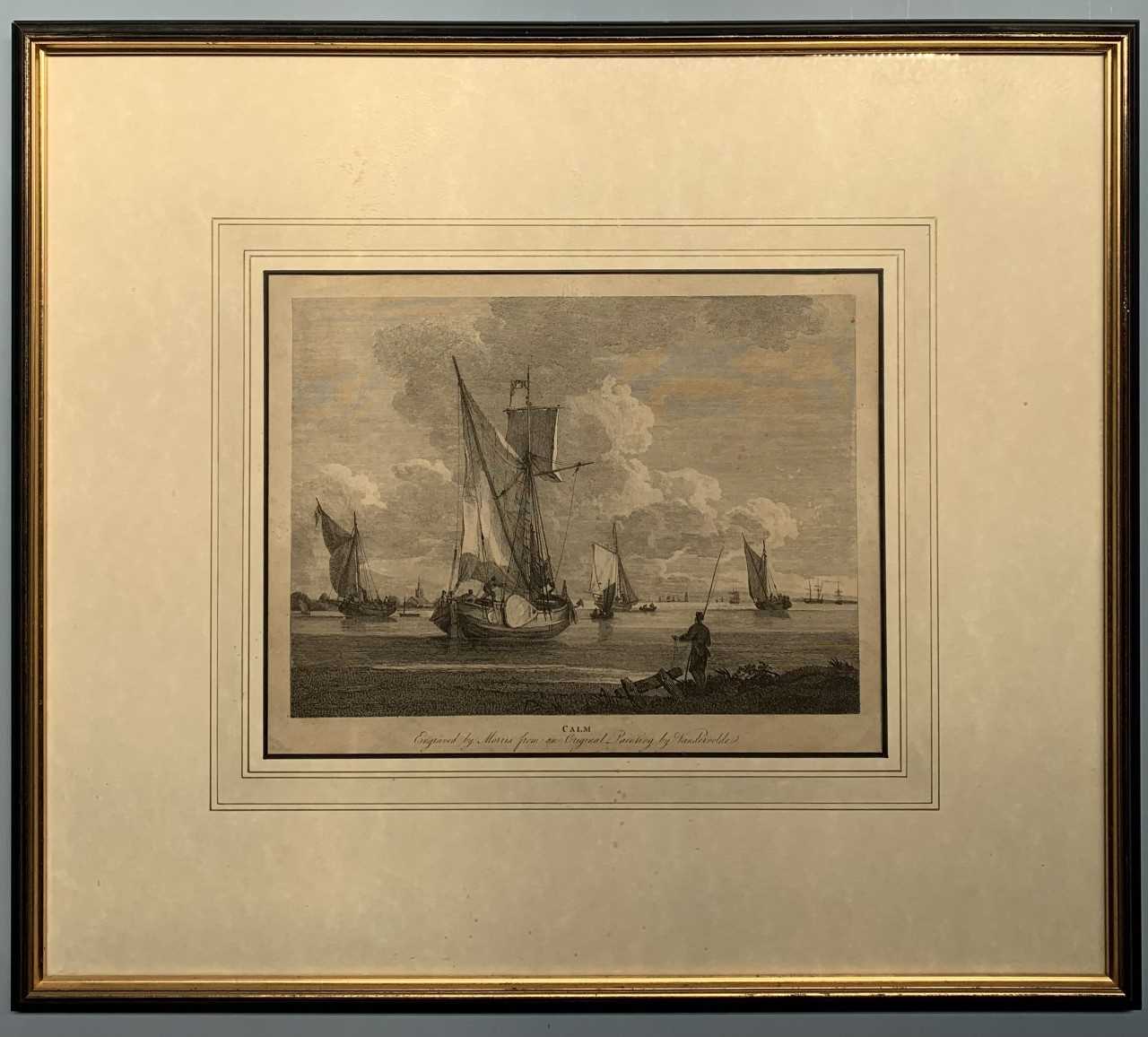 After William Van Velde (Dutch, 1633-1707), 'Calm', engraving, 12x9.5ins, 22x19.5ins inclusive of