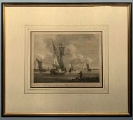 After William Van Velde (Dutch, 1633-1707), 'Calm', engraving, 12x9.5ins, 22x19.5ins inclusive of