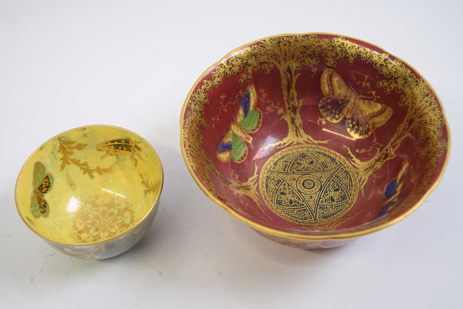 Aynsley lustre bowl decorated with butterflies together with a further smaller decoration, the - Image 2 of 3