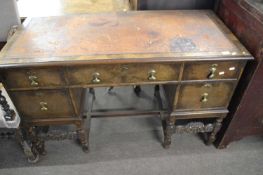 Early 20th Century William and Mary style knee hole dressing table or desk with five drawers and