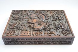 Chinese wooden box, probably early 20th Century decorated with good luck symbols and a dragon in