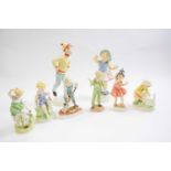 Group of eight Royal Worcester figures, mainly modelled by F Doughty including Tuesday's Child and
