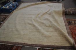 Afghan contemporary rug in pale neutral colours, 9 feet 7 inches x 8 feet 1 inch, retailed by J W