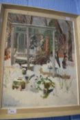 Vera Spencer (British Contemporary), a winter garden scene, oil on board