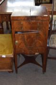 Georgian mahogany square formed combination wash stand and pot cupboard with hinged lid over a