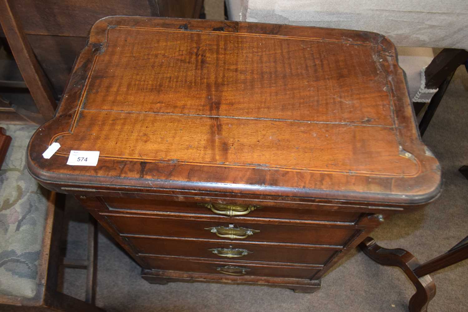 Small 18th Century and later walnut and inlaid bachelors chest with shaped flip top over four - Image 3 of 3