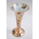 Aynsley lustre vase of trumpet shape decorated in blue and gilt with butterflies, 18cm high