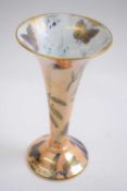 Aynsley lustre vase of trumpet shape decorated in blue and gilt with butterflies, 18cm high