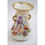 Small Royal Doulton porcelain vase with painted floral decoration, signed T E Wood, 11cm high