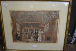 19th Century coloured engraving, Interior View of a Chapel, framed and glazed
