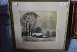 Hugh Brandon Cox (British, 20th century) 'mid winter-Norfolk', watercolour, signed, 9.5x10ins,