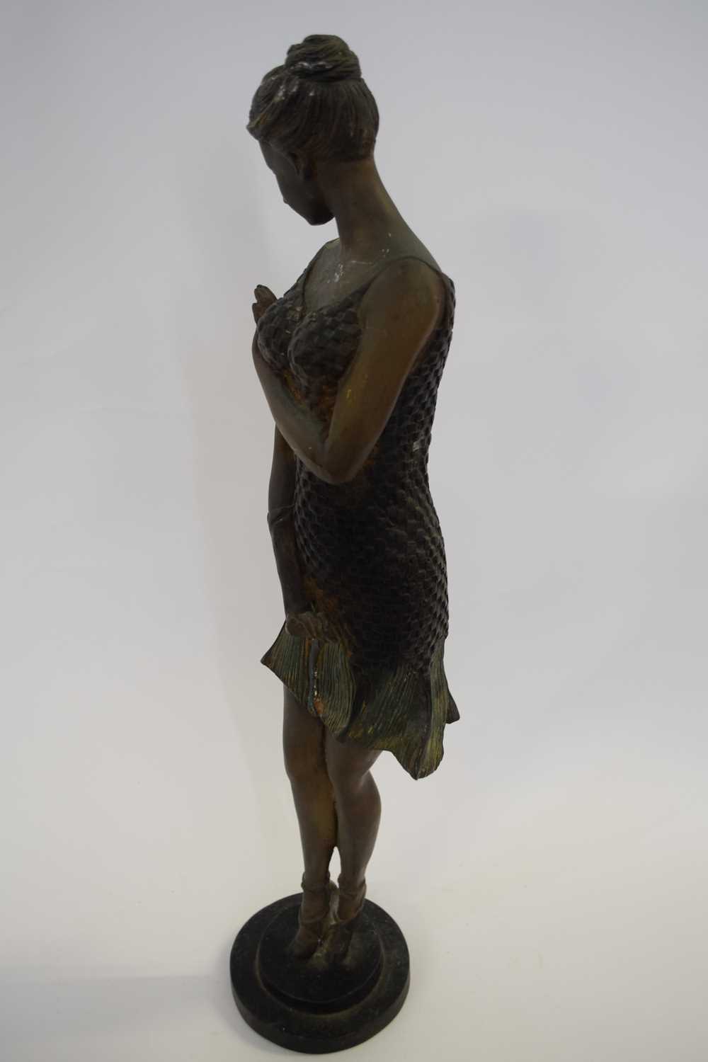 Art Deco Spelter model of a 1920's flapper girl on circular base, 56 cm high - Image 4 of 4