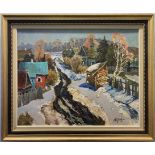 Attributed to Adolf Gugel (Russian, 20th century), winter landscape scene, oil on canvas,