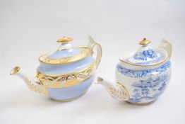 Two early 19th Century English porcelain teapots, one Spode pattern number 2199 in red and the other
