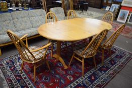 Set of 6 Ercol dining chairs and extending dining table, table 183cm wide (7)