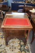 19th Century walnut Davenport desk, the top with brass gallery and red leather writing surface