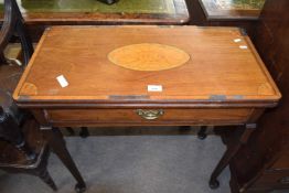 Georgian and later inlaid mahogany tea table with folding top and single freize drawer, 75cm wide (