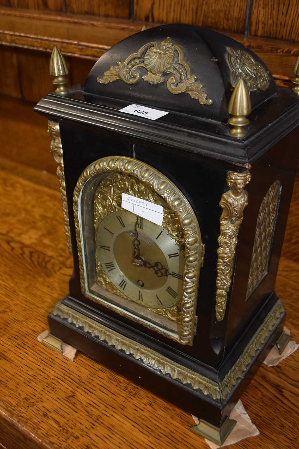 A late 19th Century bracket clock with ebonised case with applied metal mounts, the dial signed ' - Image 2 of 3