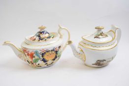 Two English early 19th Century teapots, one Spode pattern 1926 with painted floral landscape