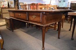 19th Century continental three drawer serving table raised on tapering legs with pad feet, 180cm
