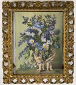 M.A.Stone, 20th century, still life of flowers and cherubs, oil on canvas, signed, framed,