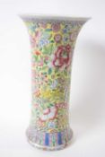 Chinese porcelain vase of cylindrical shape, the yellow ground with floral decoration, probably