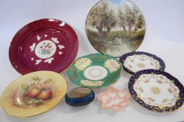 Large Russian porcelain dish, Moscow factory, the plum ground with floral decoration together with