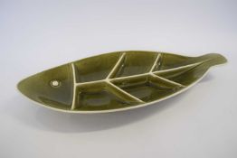 Large hors d'oeurves dish shaped as a fish by Denby together with three Denby vases