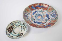 Japanese porcelain dish decorated in Imari style together with an Iznik style saucer