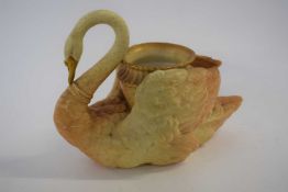 Royal Worcester flower holder shaped as a swan, 20cm high