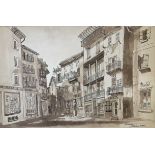 Charles Potter (British, 20th century), Spanish street scene (San Sebastian) sepia watercolour and
