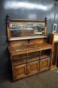 Victorian walnut veneered and inlaid side cabinet with mirrored back and a base section with three