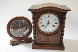 Oak mantel clock together with a Smiths Art Deco style clock