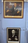 After Arthur Pan, coloured print Winston Churchill together with a further photographic print of