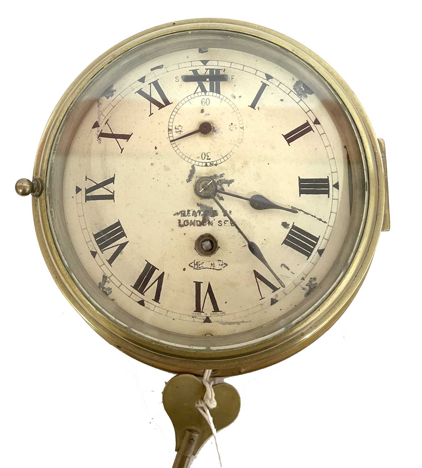 Ships clock in brass case with second dial and key - Image 5 of 6