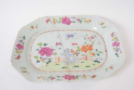 18th Century Chinese porcelain famille rose dish, the centre decorated with a fence and flowers (a/